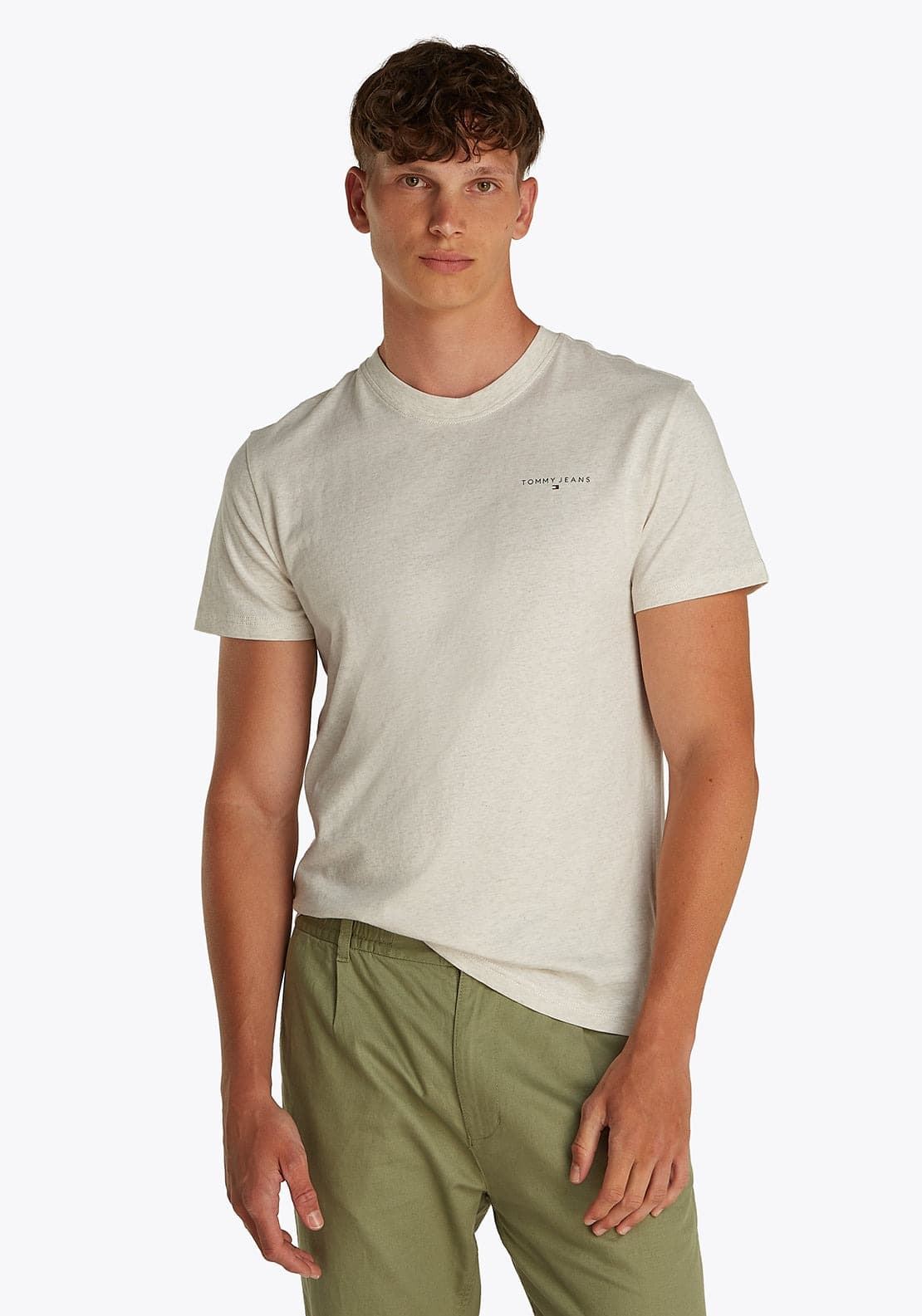 Camiseta Beige Tommy Jeans Beige Oat Marl Htr Slim Linear Chest Tee Ext DM0DM21188AE3 - Imagen 1