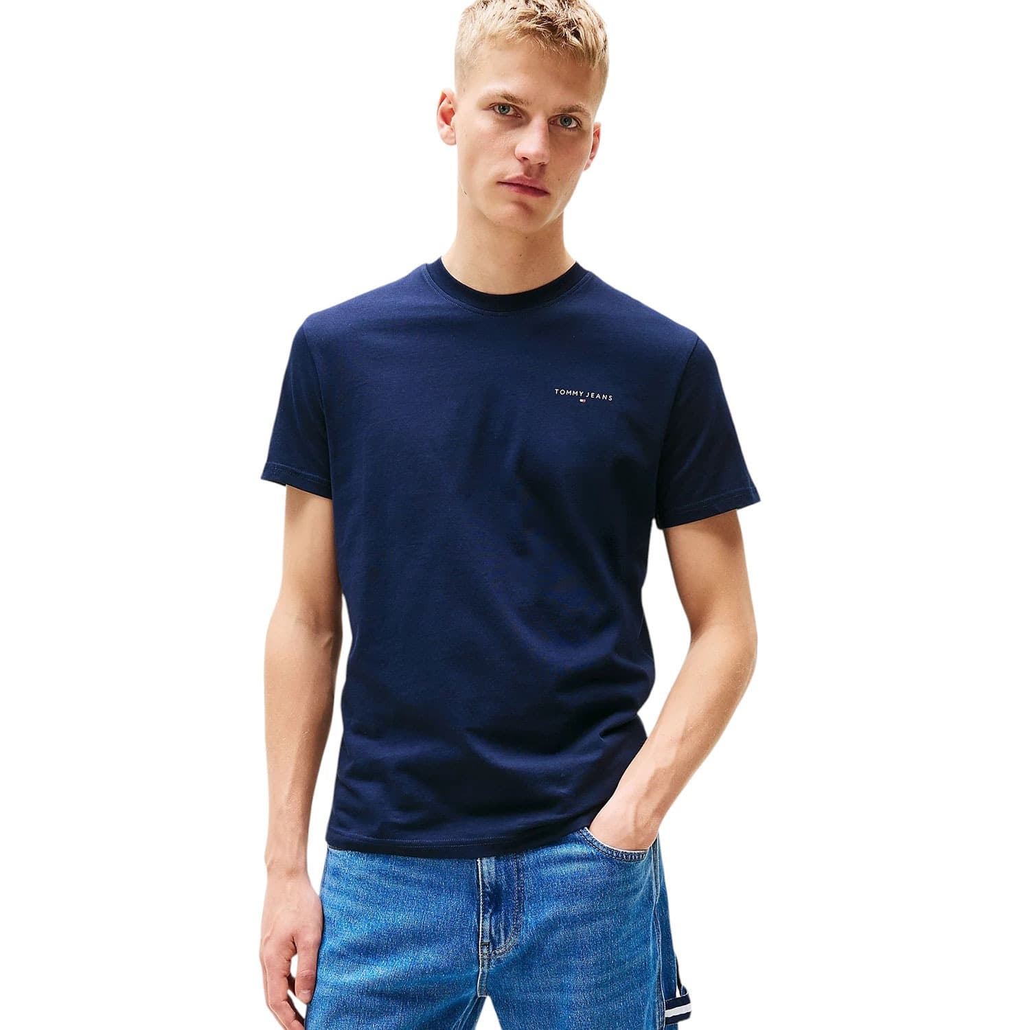 Camiseta Tommy Jeans Dark Night Navy Tjm Slim Linear Chest Tee Ext DM0DM21188 C1G - Imagen 1