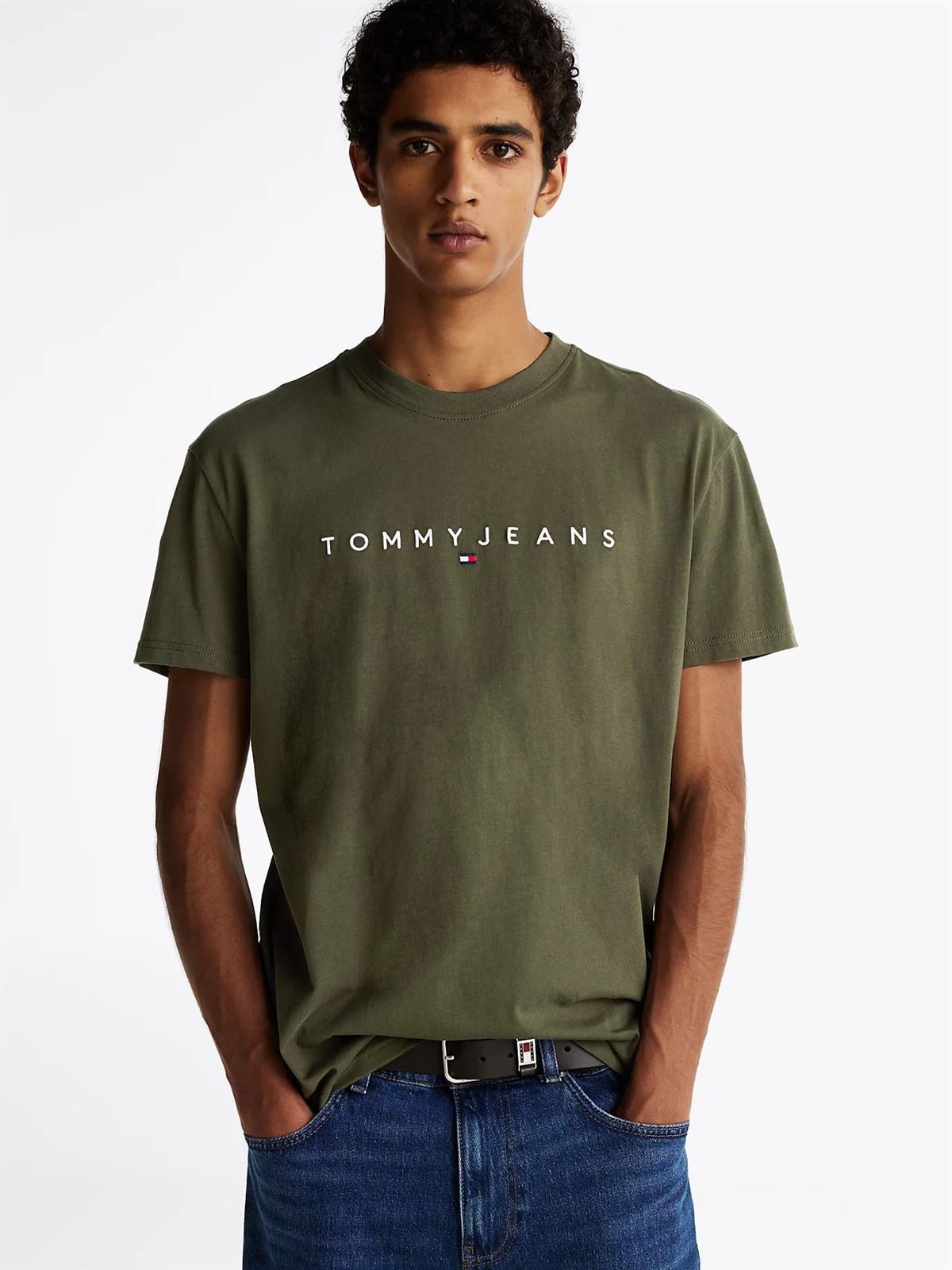 Camiseta verde Tommy Jeans Regular Linear Logo Tee Ext Fatigue Green - Imagen 1