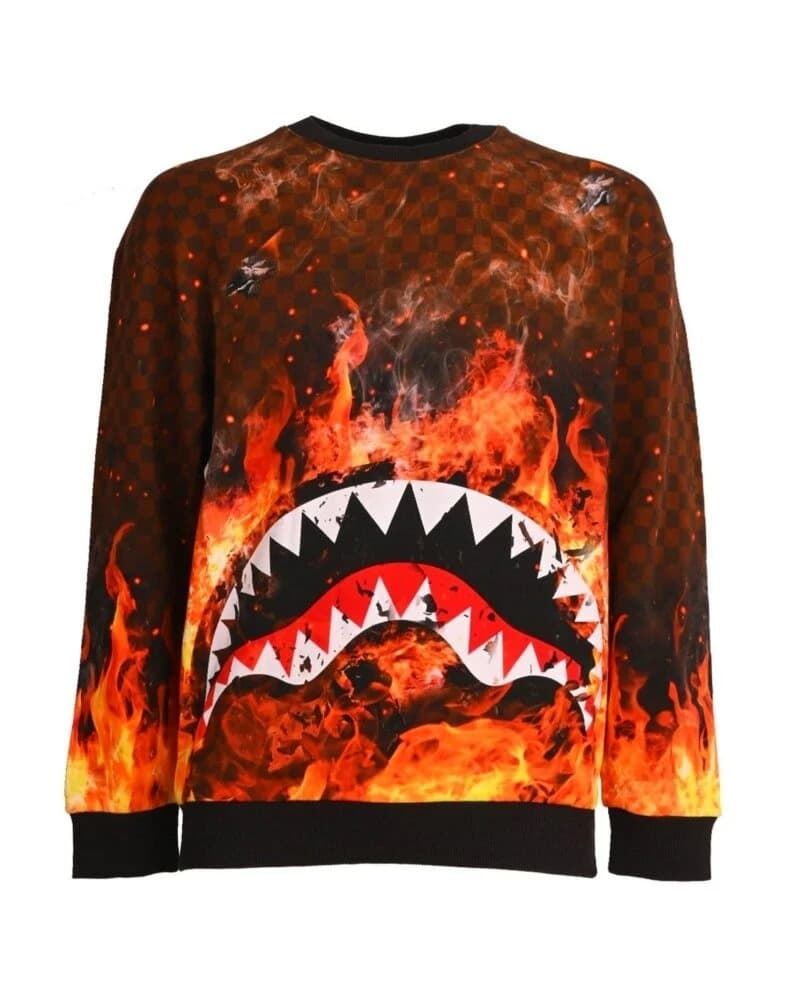 Sudadera Sprayground Shark on Fire CrewNeck Checkered SP379CHK - Imagen 1