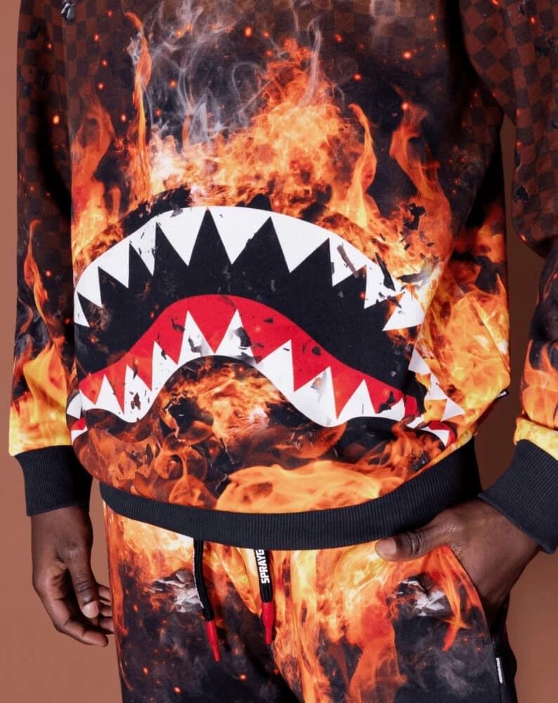 Sudadera Sprayground Shark on Fire CrewNeck Checkered SP379CHK - Imagen 4